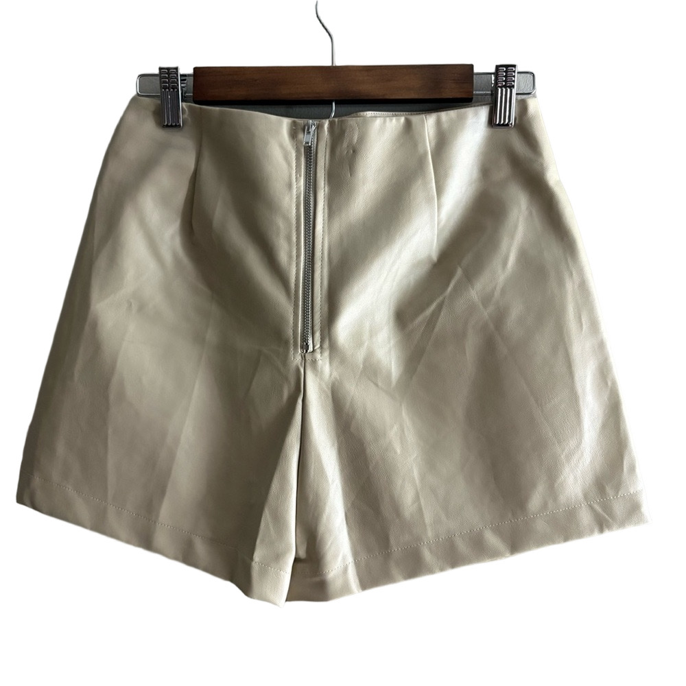 Pink Lily - Khaki Faux Leather Bow Wrap Mini Skort - Picture 2 of 5